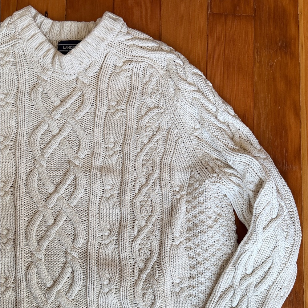 ⬇️⭐️ Lands' End Cream Cable Knit Sweater 100% Cotton Size XL - Picture 3 of 6